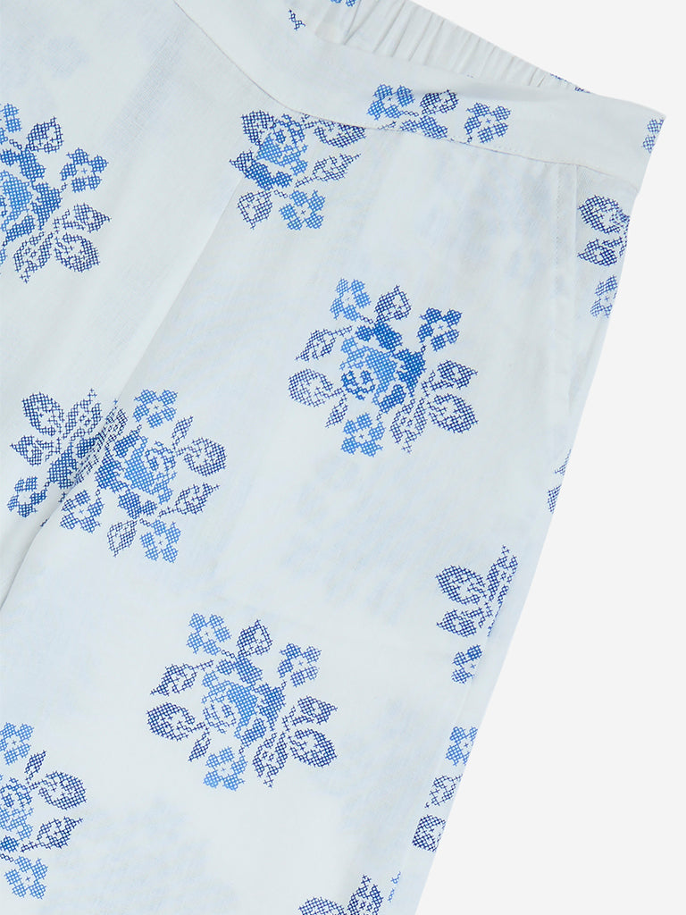 westisde Utsa Kids Girls' White Floral Design Cotton-Blend Ethnic Pants - (8-14yrs) for Ethnic Wear Zoom View