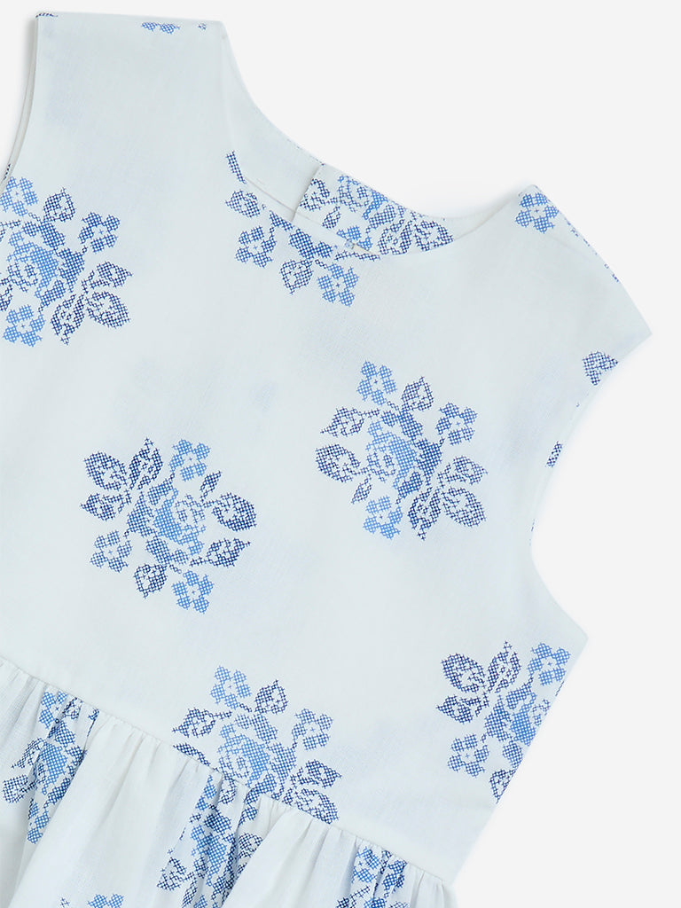 westisde Utsa Kids Girls' White Floral Pattern Cotton Ethnic Top - (8-14yrs) for Ethnic Wear Zoom View