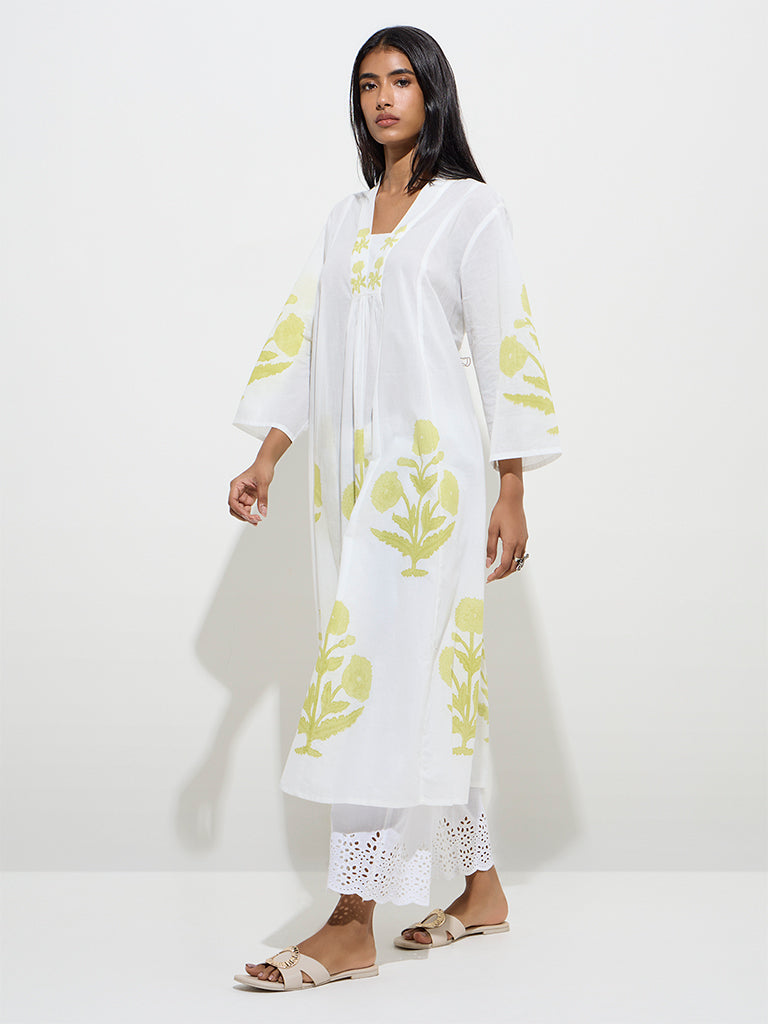 Utsa Green Buta Printed Cotton A-Line Kurta