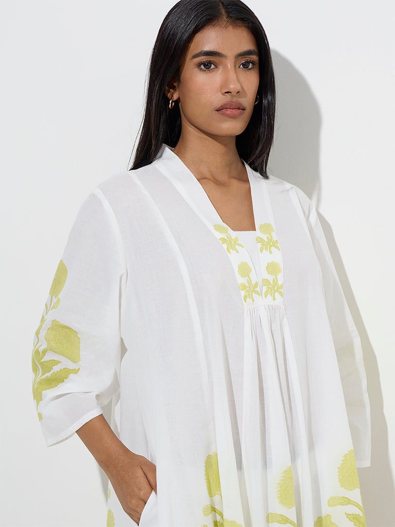 Utsa Green Buta Printed Cotton A-Line Kurta