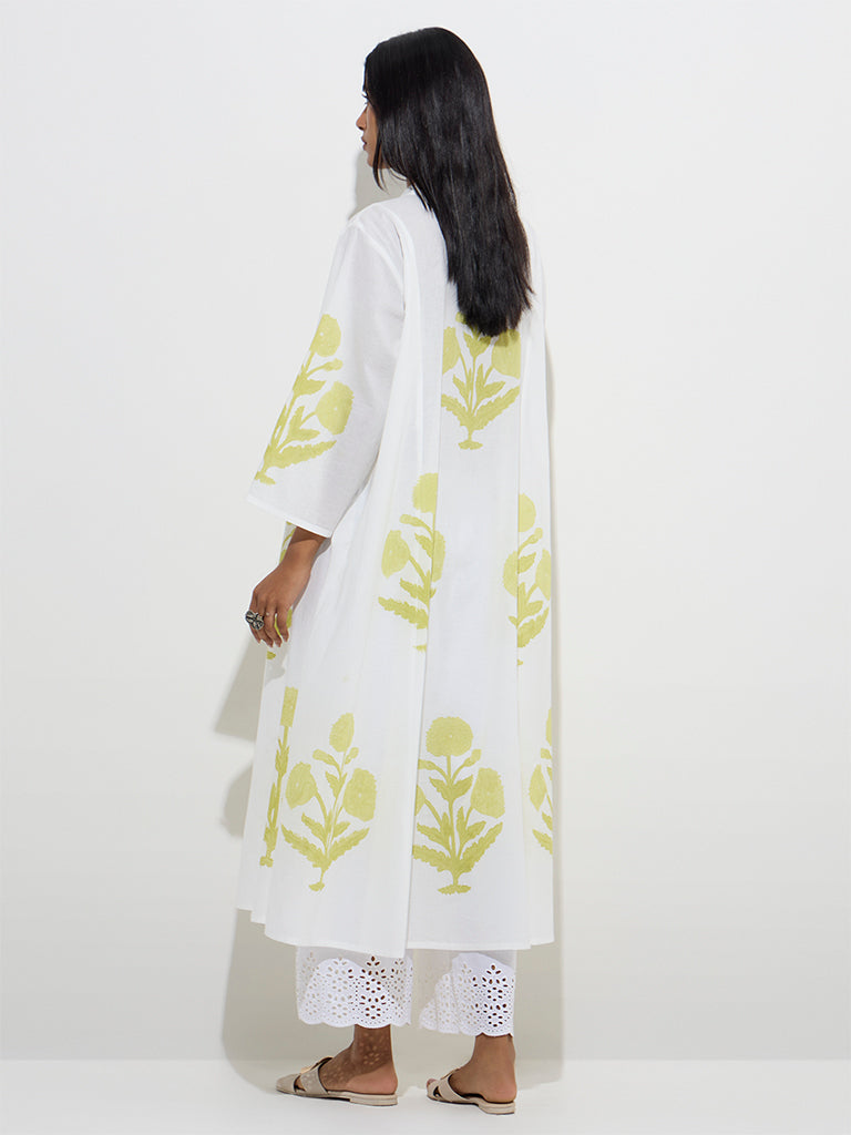 Utsa Green Buta Printed Cotton A-Line Kurta