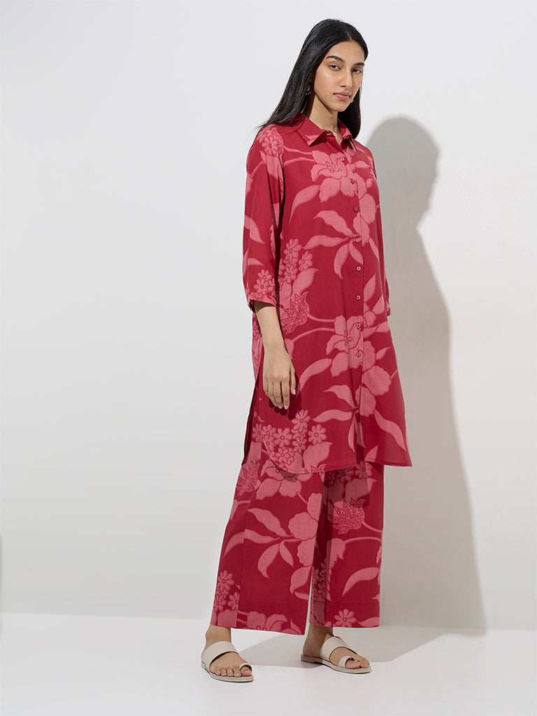 Buy Utsa Red Floral Pattern A-Line Kurta from Westside
