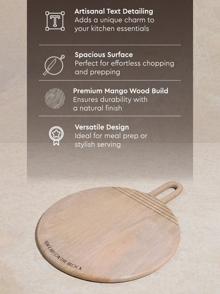 Westside Home Beige Text Design Wooden Chopper