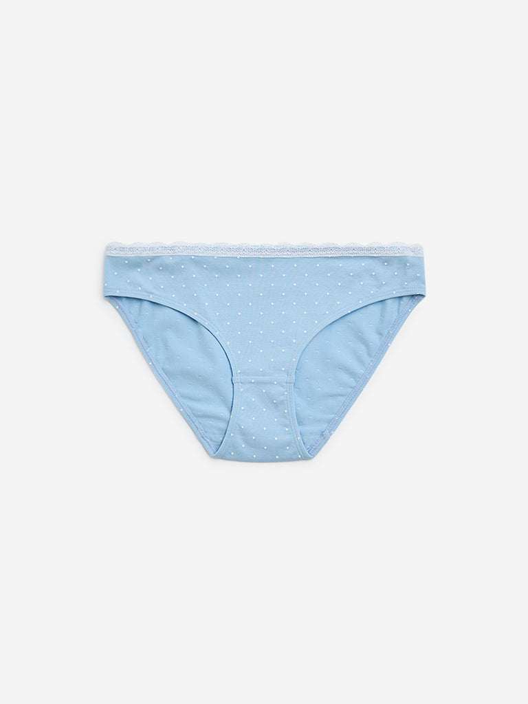 Westside Superstar Women's Light Blue Cotton-Blend Bikini Briefs - Pack of 2 for Casual Wear Flatlay Front View