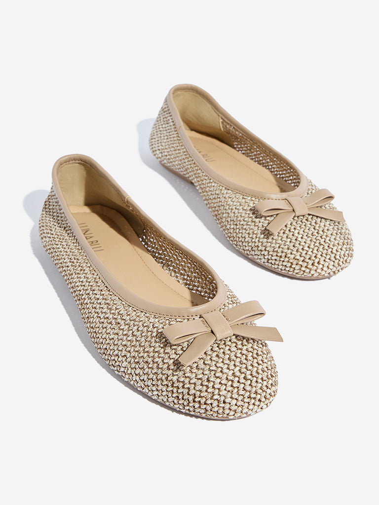 Westside LUNA BLU Women's Taupe Jute-Textured Ballerina for Casual Wear Zoomed View