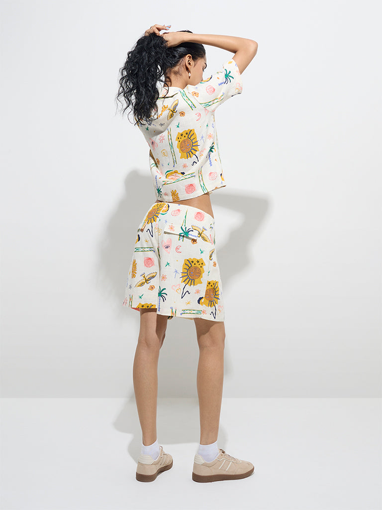 Westside Nuon Women's Off-White Printed Shirt for Casual Wear Back View