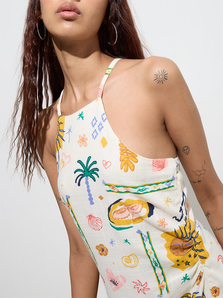 Nuon Off-White Nature-Inspired Straight Cotton Dress