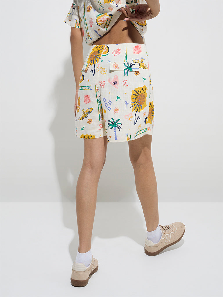 Westside Nuon Women's Off-White Printed High-Rise Skorts for Casual Wear Back View