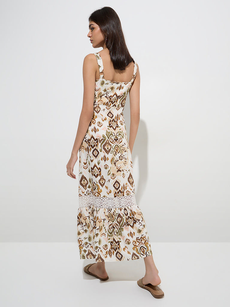 LOV Off-White Abstract Printed Cotton-Blend A-Line Dress