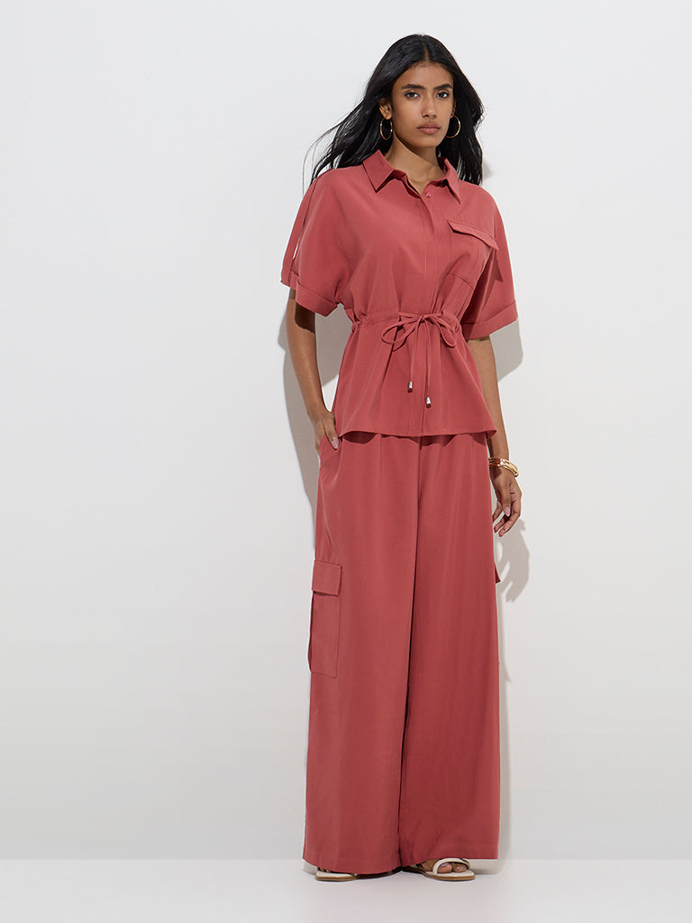 Westside LOV Women's Dusty Pink Wide-Leg High-Rise Pants for Casual Wear Full Model View