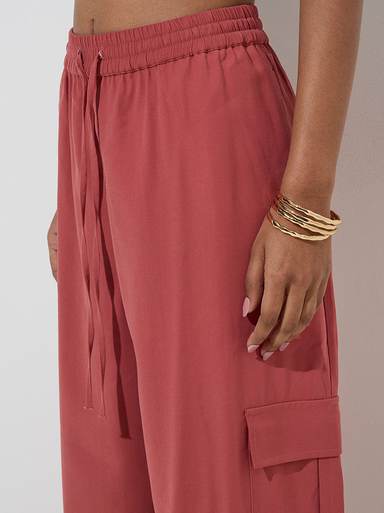 Westside LOV Women's Dusty Pink Wide-Leg High-Rise Pants for Casual Wear Zoom View