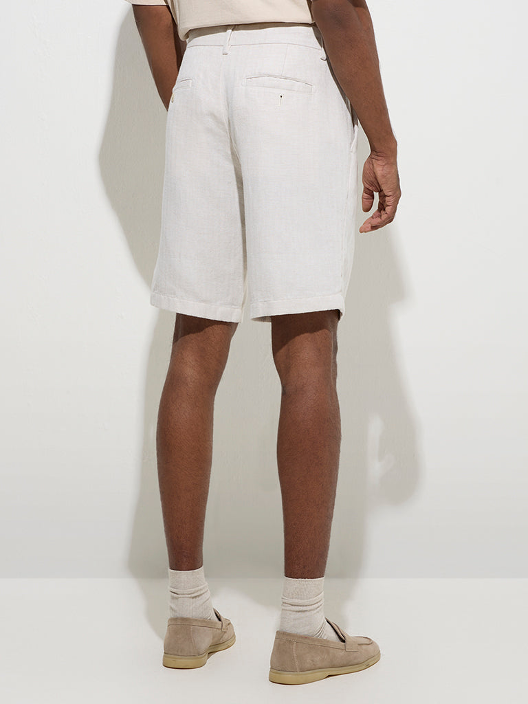 westisde Ascot Men's Off-White Relaxed-Fit Mid-Rise Cotton-Blend Shorts for Casual Wear Back View