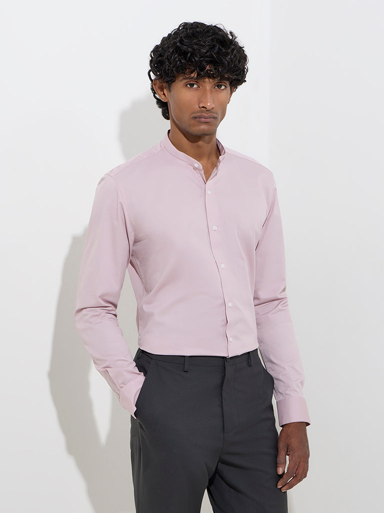WES Formals Light Pink Ultra Slim-Fit Cotton-Blend Shirt