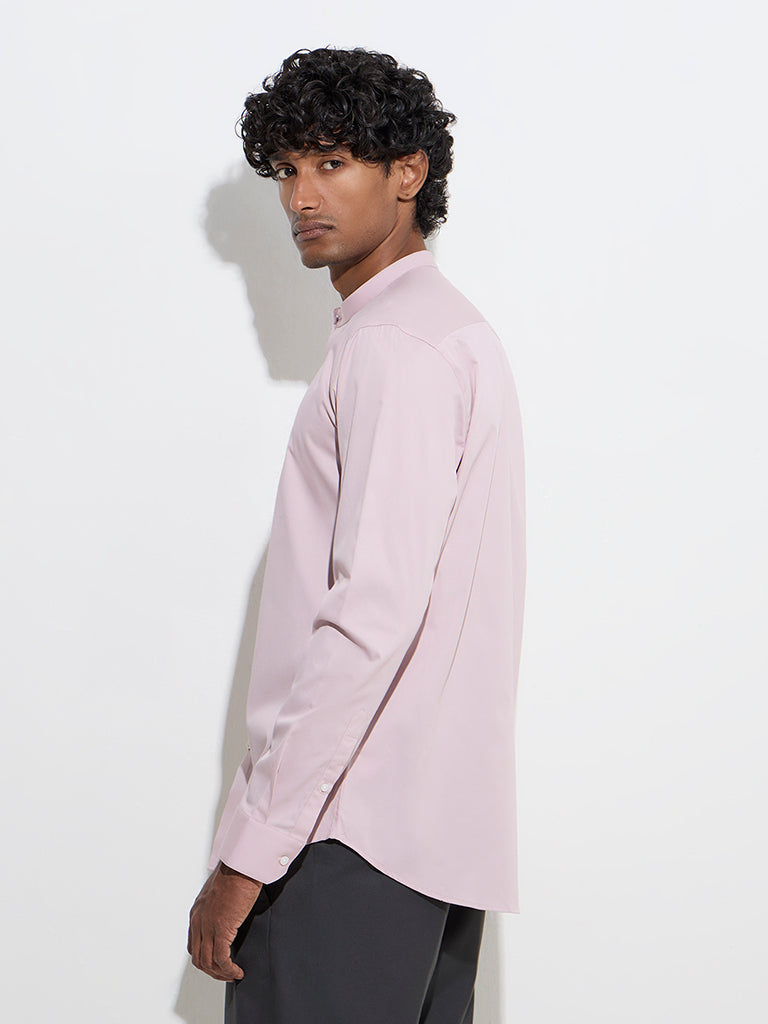 Westside WES Formals Men's Light Pink Ultra Slim-Fit Cotton-Blend Shirt for Work Wear Back View