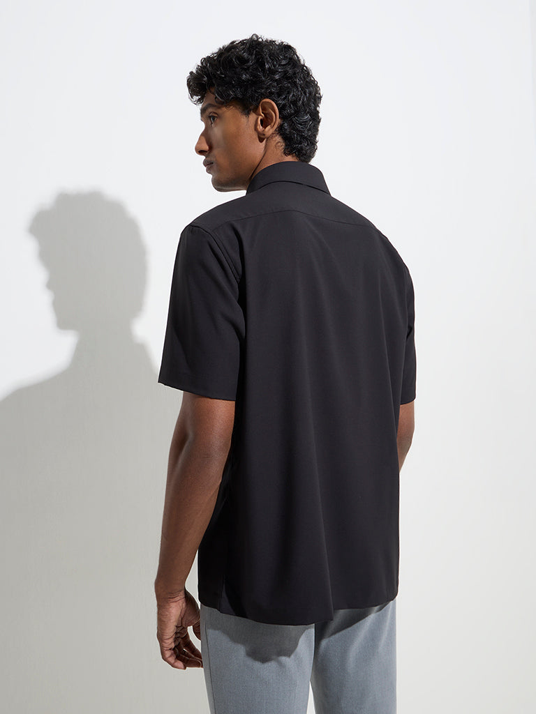 Westside WES Formals Men's Black Solid Slim-Fit Shirt for Work Wear Back View