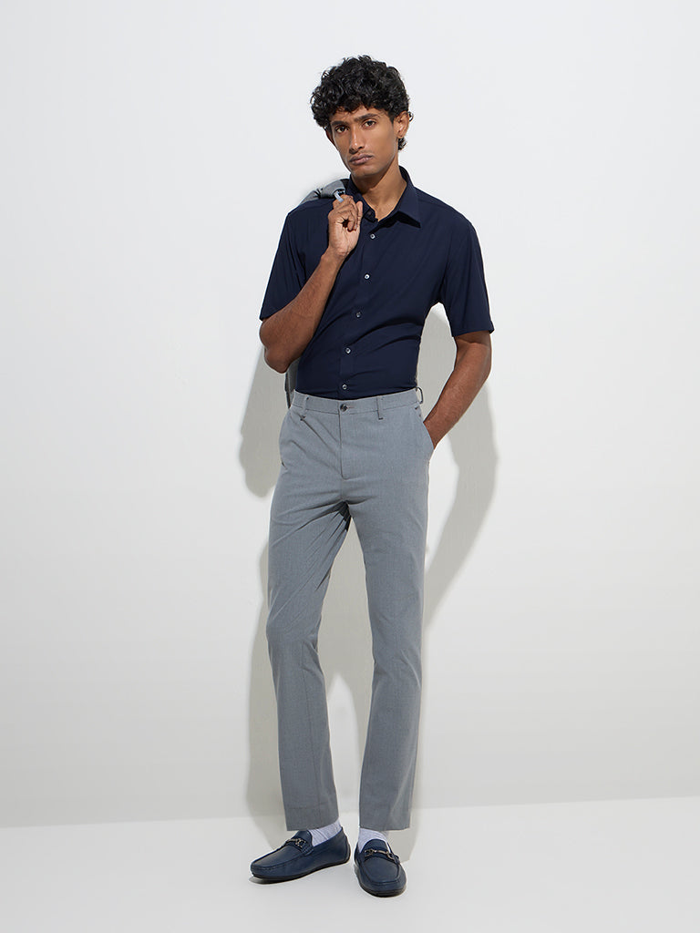 WES Formals Navy Solid Slim-Fit Shirt