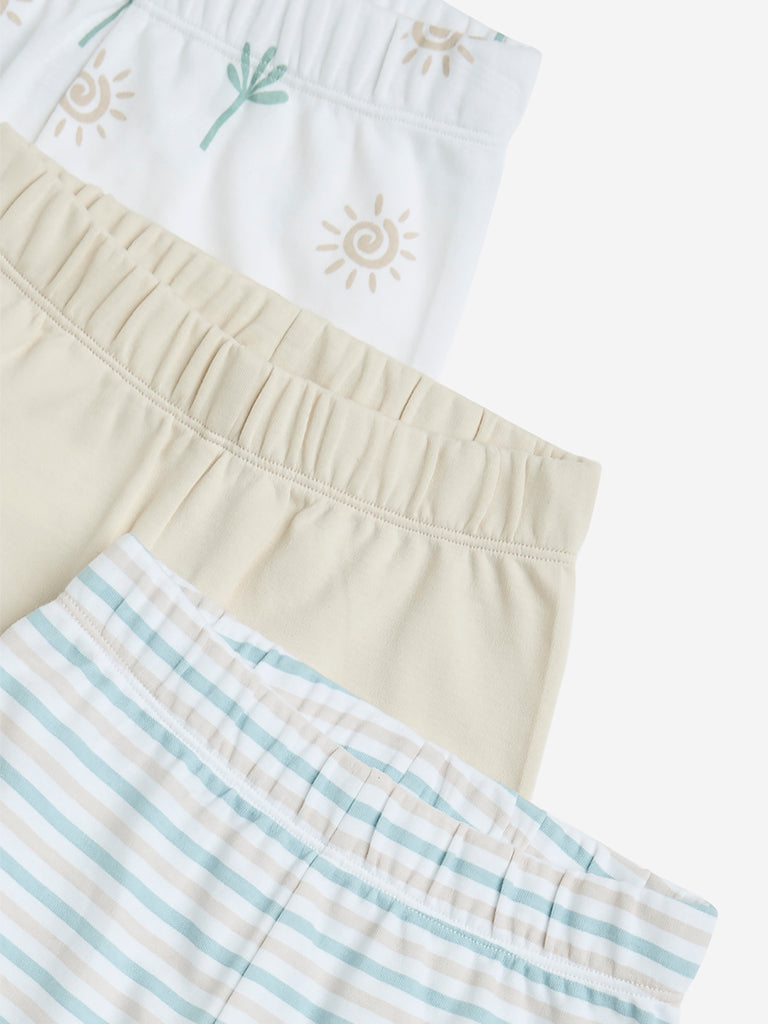 Westside HOP Baby Boy's White Printed Cotton Mid-Rise Shorts - Pack of 3 for Casual Wear Zoomed View