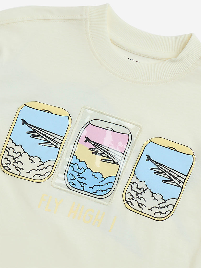 Westside HOP Boys' Kids Off-White Printed Cotton T-Shirt for Casual Wear Zoom View