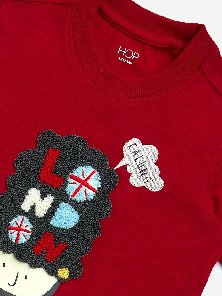 Westside HOP Boys' Kids Red Applique-Detailed Cotton T-Shirt for Casual Wear Zoom View