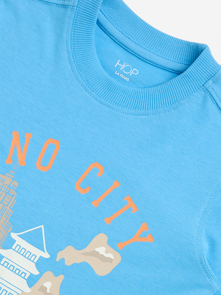 Westside HOP Boys' Kids Blue Dinosaur-Themed Cotton T-Shirt for Casual Wear Zoom View