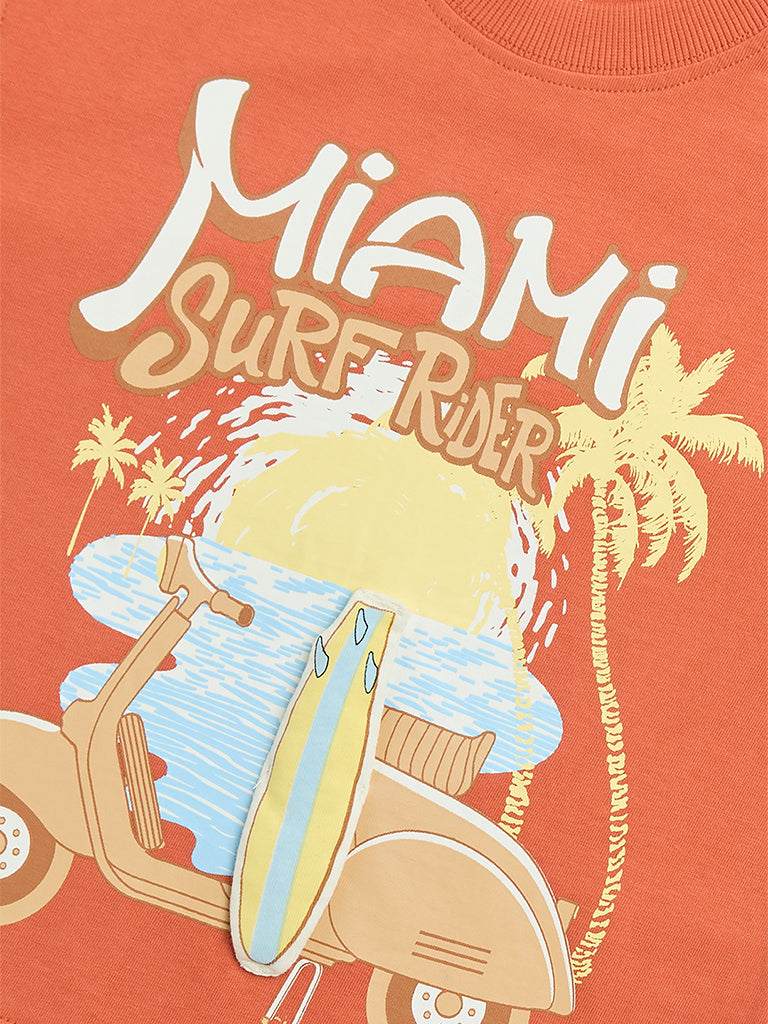 Westside HOP Boys' Kids Orange Printed Cotton T-Shirt for Casual Wear Zoom View