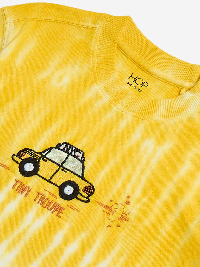 Westside HOP Boys' Kids Yellow Tie-Dye Design Cotton T-Shirt for Casual Wear Zoom View