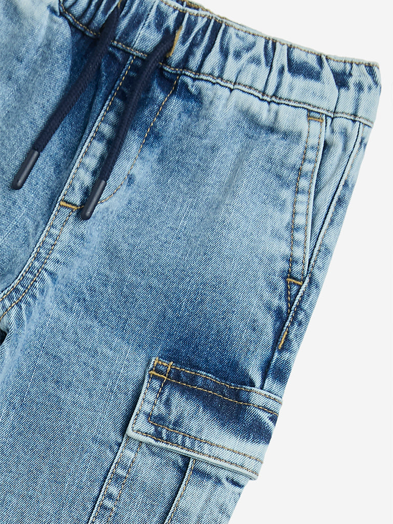 Westside HOP Boys' Kids Blue Relaxed-Fit Mid-Rise Jeans for Casual Wear Zoom View