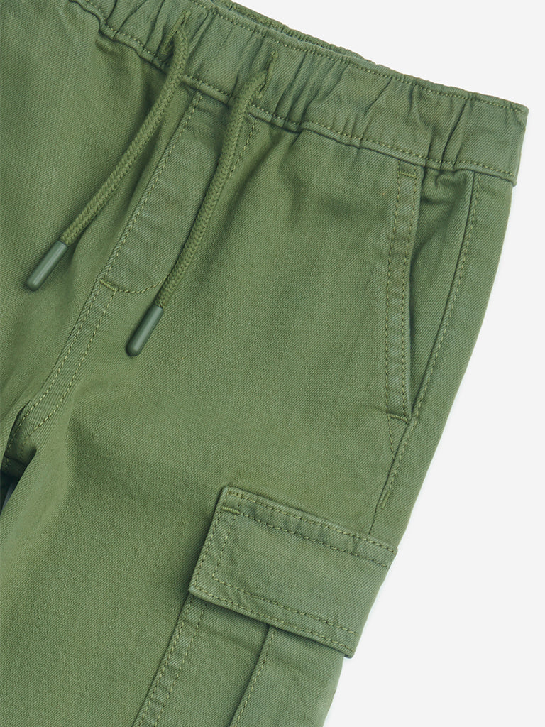Westside HOP Boys' Kids Olive High-Rise Cotton Joggers for Casual Wear Zoom View