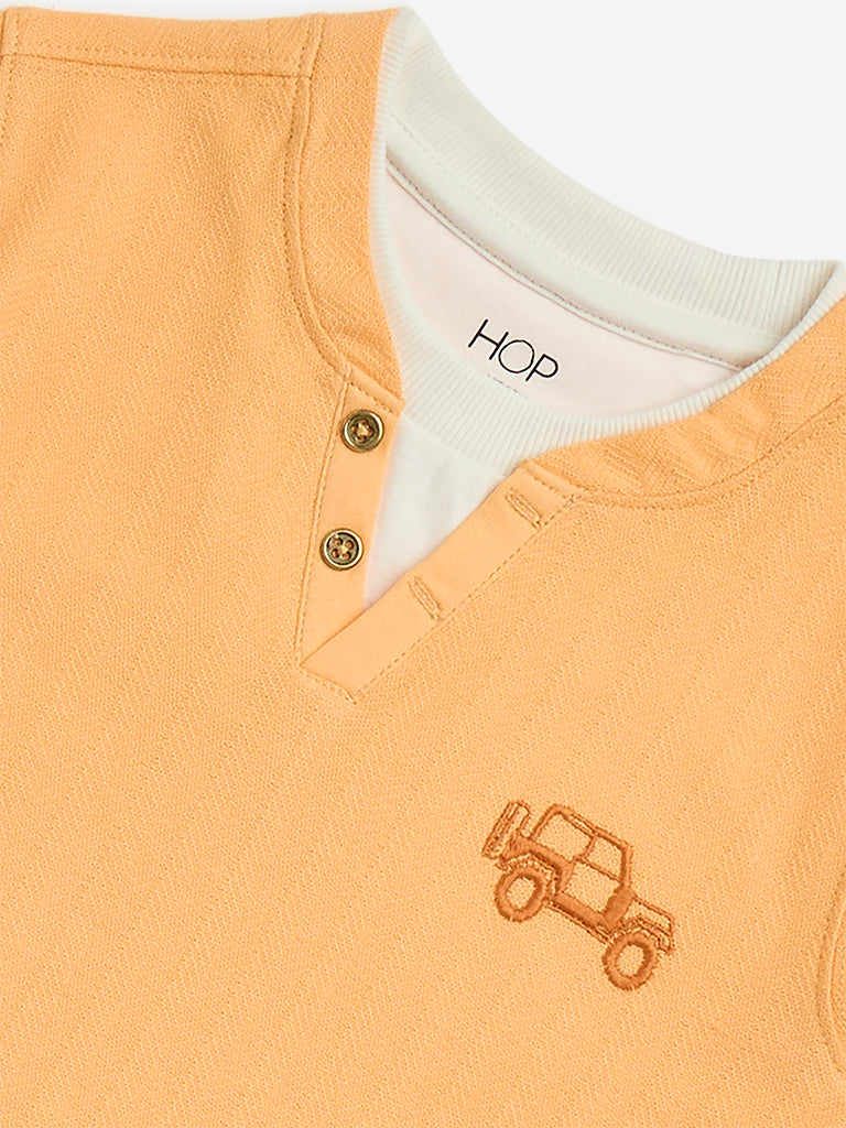 westisde HOP Boys' Kids Orange Embroidered Cotton T-Shirt for Casual Wear Zoom View