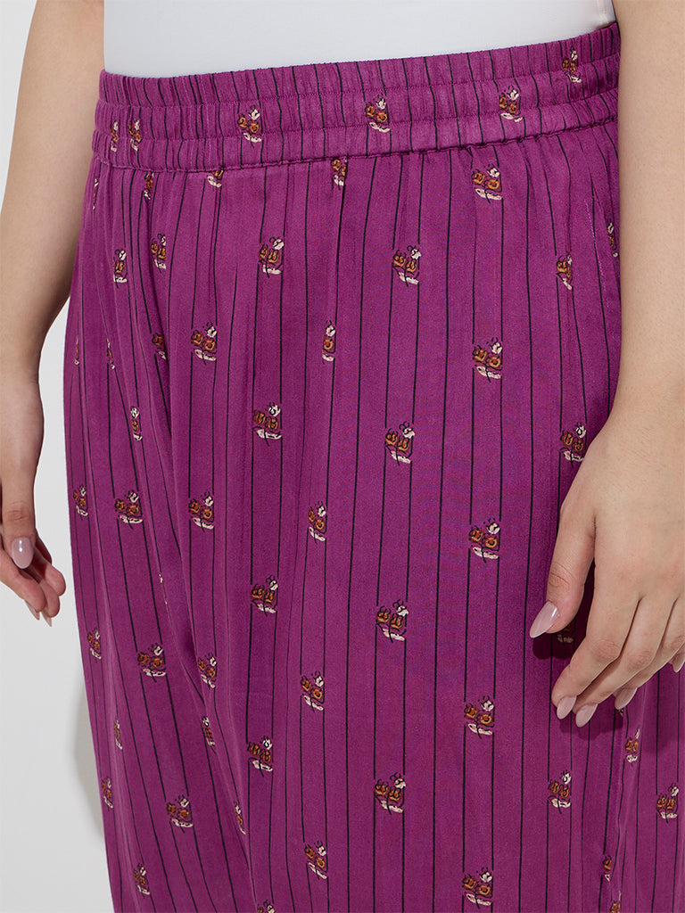 Diza Plum Stripe Printed Ethnic Pants