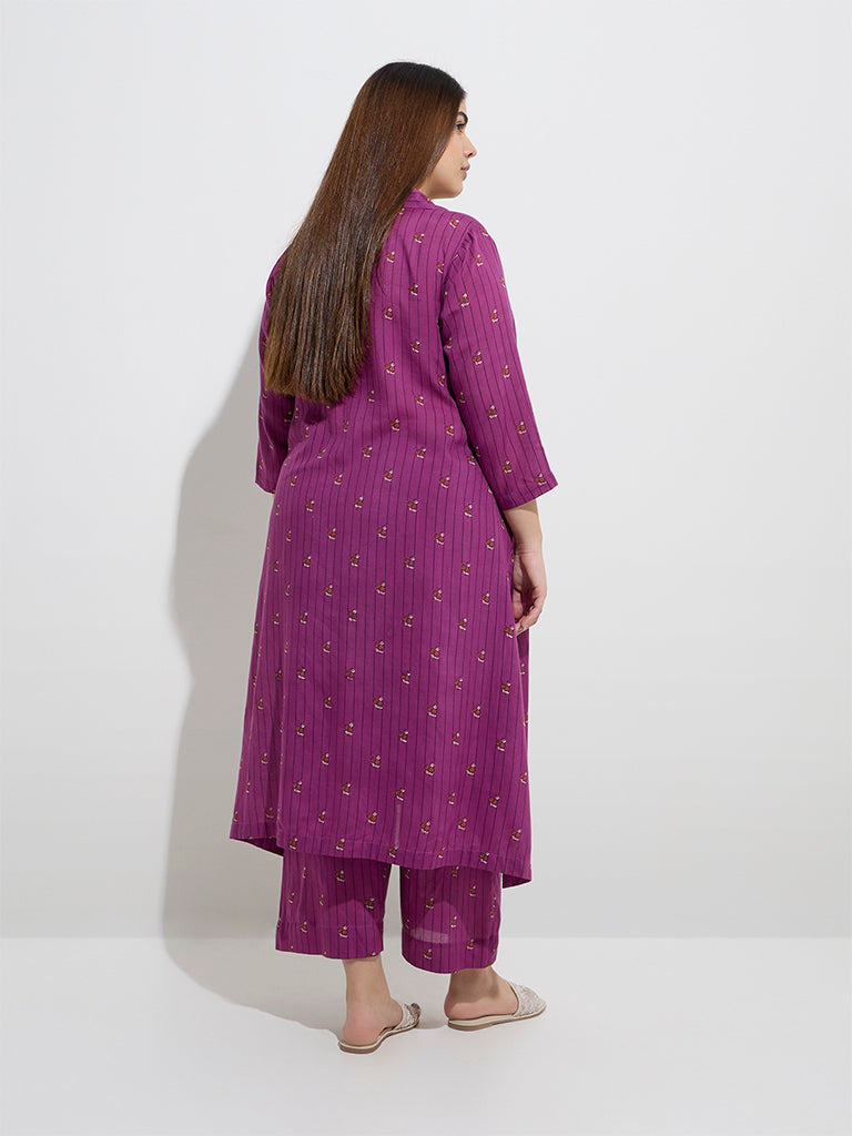 Diza Plum Stripe Printed A-Line Kurta