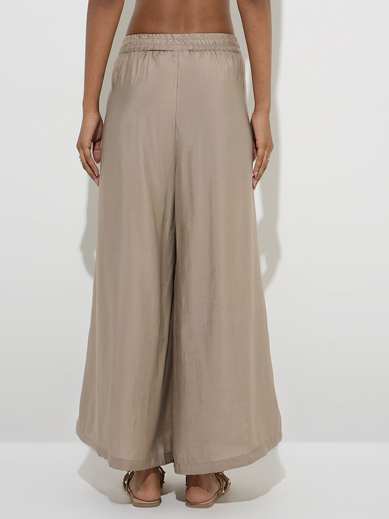Utsa Taupe Solid Palazzos