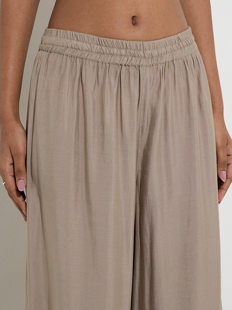 Westside Utsa Women's Taupe Solid Palazzos for Everyday Zoomed View