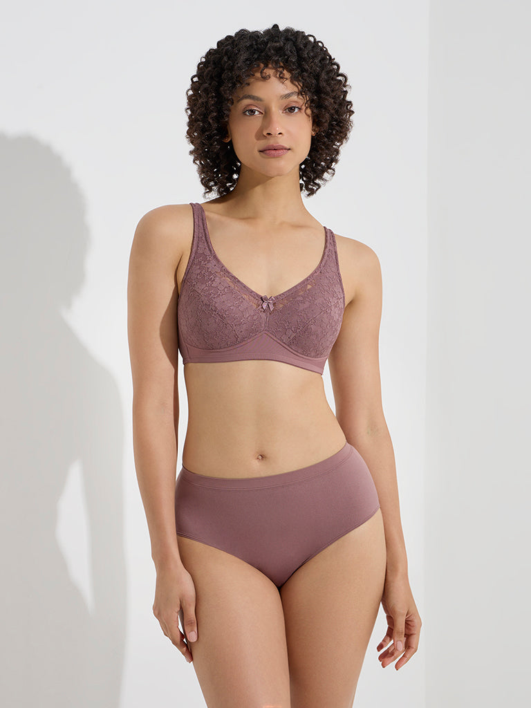 Westside Wunderlove Women's Dusty Rose Floral Lace Comfort Padded Bra for Casual Wear Full Model View