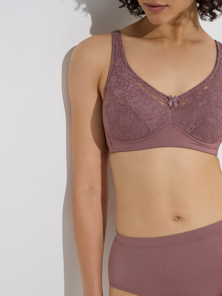 Westside Wunderlove Women's Dusty Rose Floral Lace Comfort Padded Bra for Casual Wear Zoom View