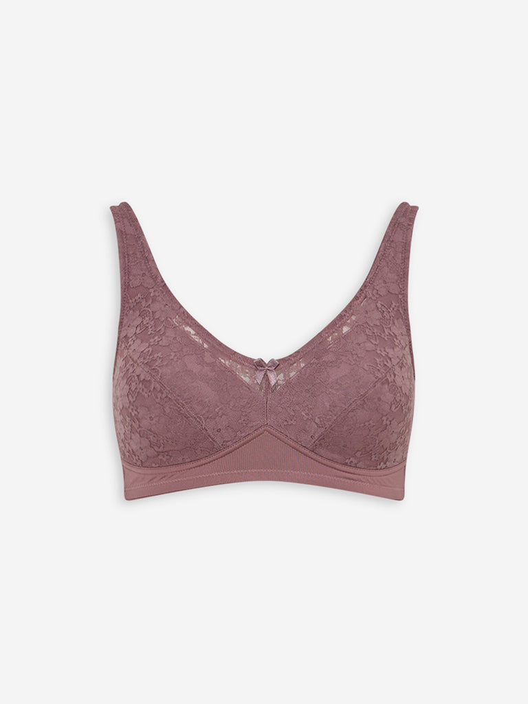 Westside Wunderlove Women's Dusty Rose Floral Lace Comfort Padded Bra for Casual Wear Flatly View