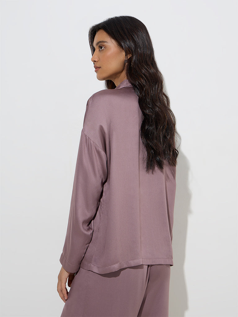 Westside Wunderlove Women's Solid Mauve Shirt for Casual Wear Back View