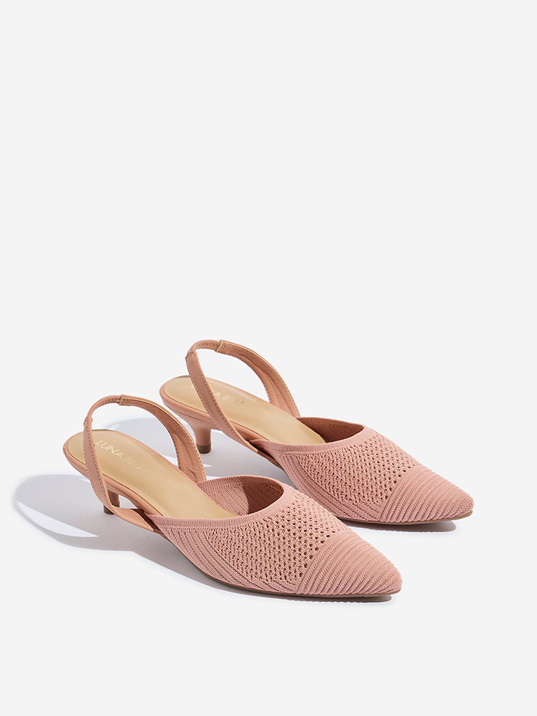 LUNA BLU Blush Pink Knitted Kitten Mules