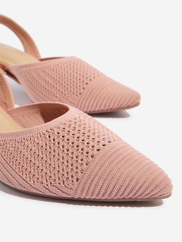 Westside LUNA BLU Women's Blush Pink Knitted Kitten Mules for Work Wear Zoomed View