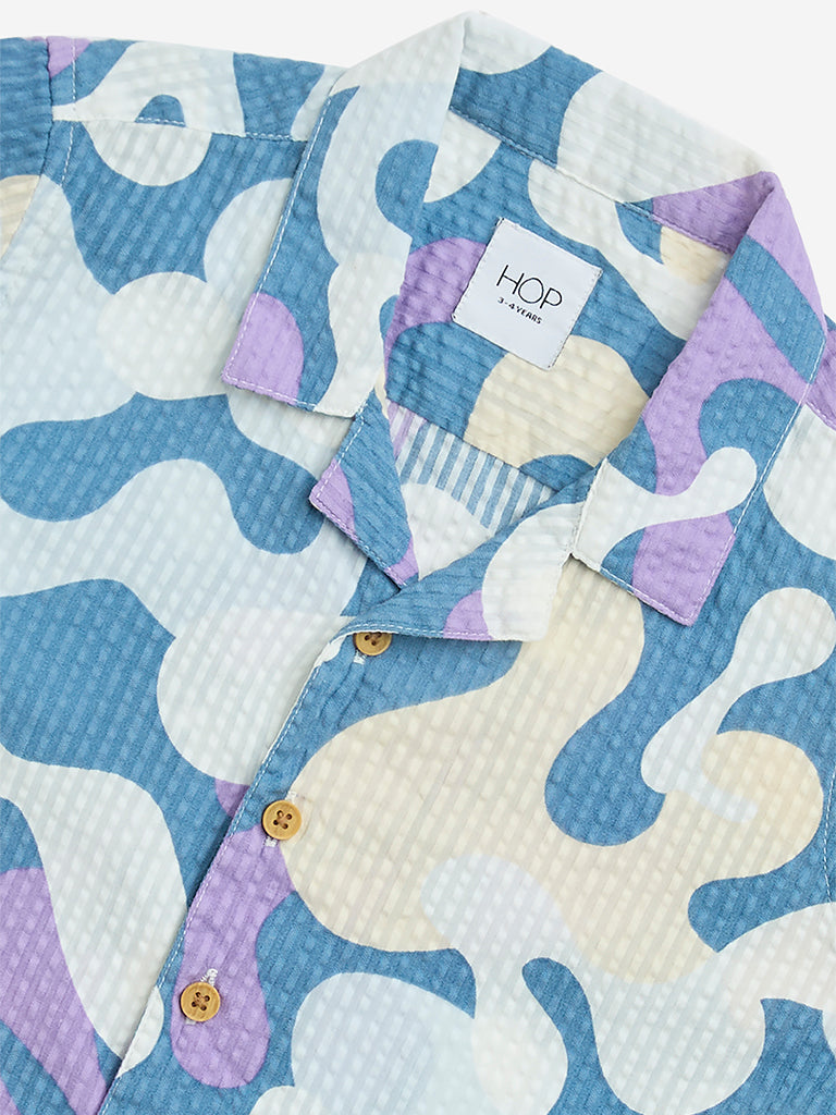 Westside HOP Boys' Kids Blue Abstract Pattern Cotton Shirt for Casual Wear Zoom View