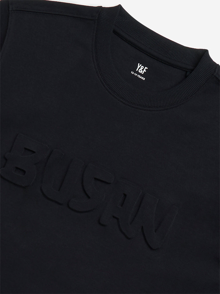 Westside Y&F Boys' Kids Black Text Embossed Cotton T-Shirt for Casual Wear Zoom View