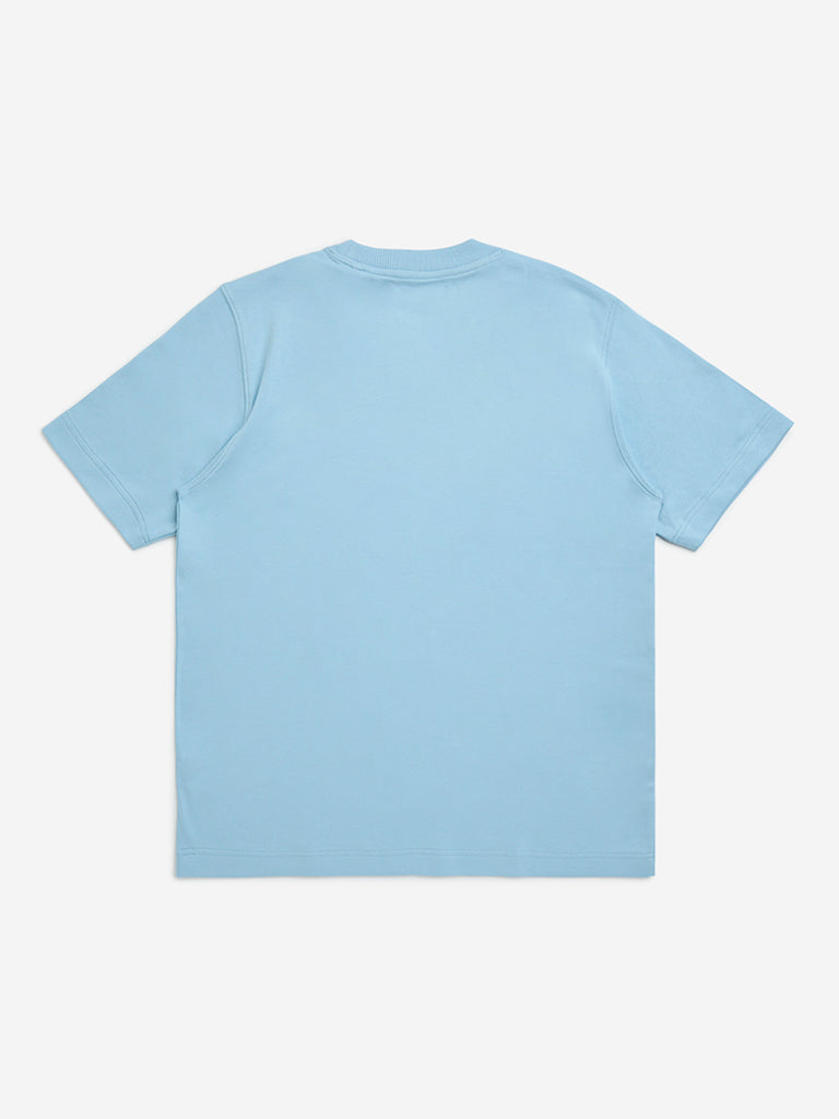 Y&F Kids Blue Text Embossed Cotton T-Shirt