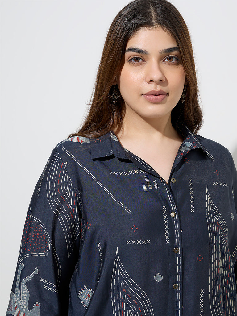 Diza Black Abstract Printed Straight Tunic
