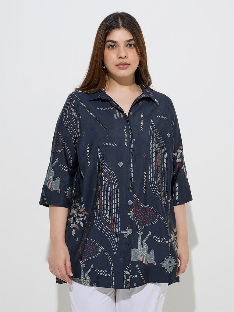 Diza Black Abstract Printed Straight Tunic