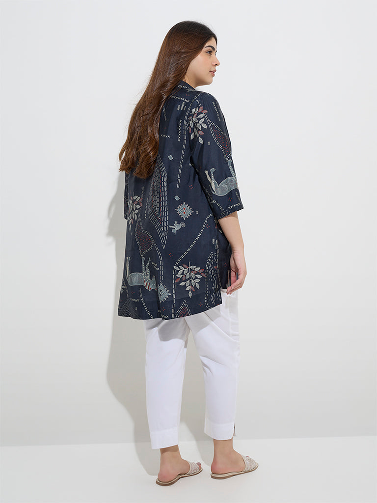 Diza Black Abstract Printed Straight Tunic