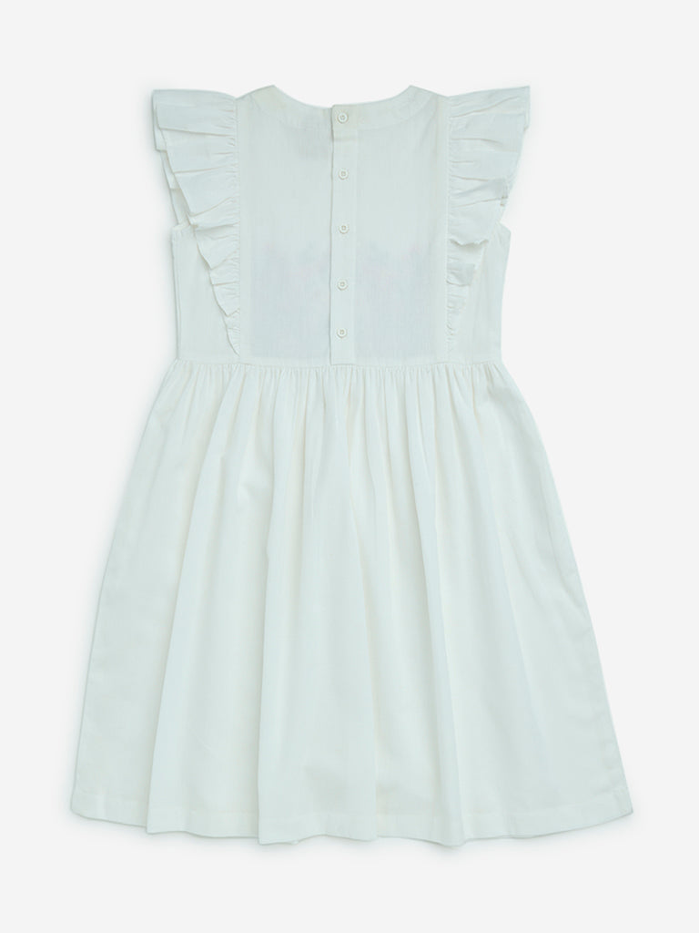 Utsa Kids White Embroidered A-Line Cotton-Blend Dress - (8-14yrs)