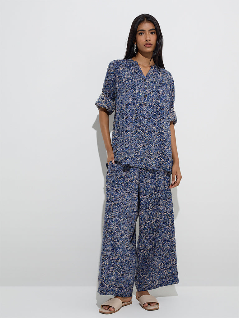 Westside Utsa Women's Indigo Botanical Design Kurti for Everyday Full Model View