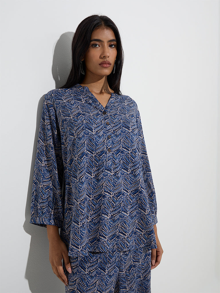 Westside Utsa Women's Indigo Botanical Design Kurti for Everyday Front View