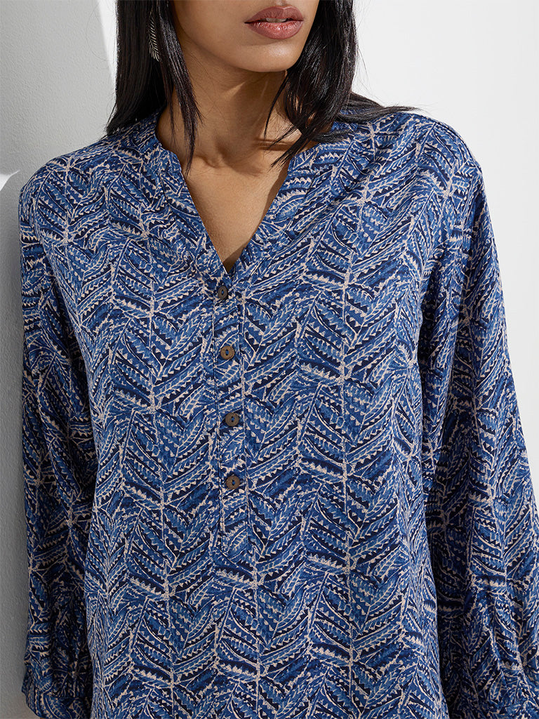 Westside Utsa Women's Indigo Botanical Design Kurti for Everyday Zoom View