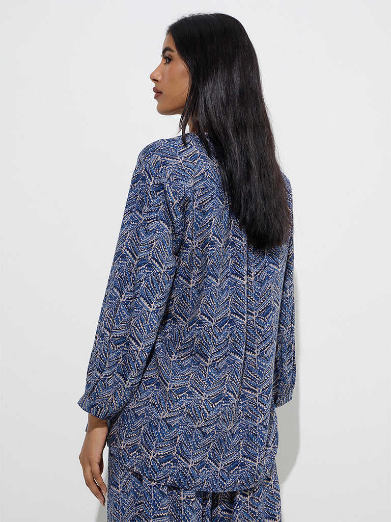 Westside Utsa Women's Indigo Botanical Design Kurti for Everyday Back View